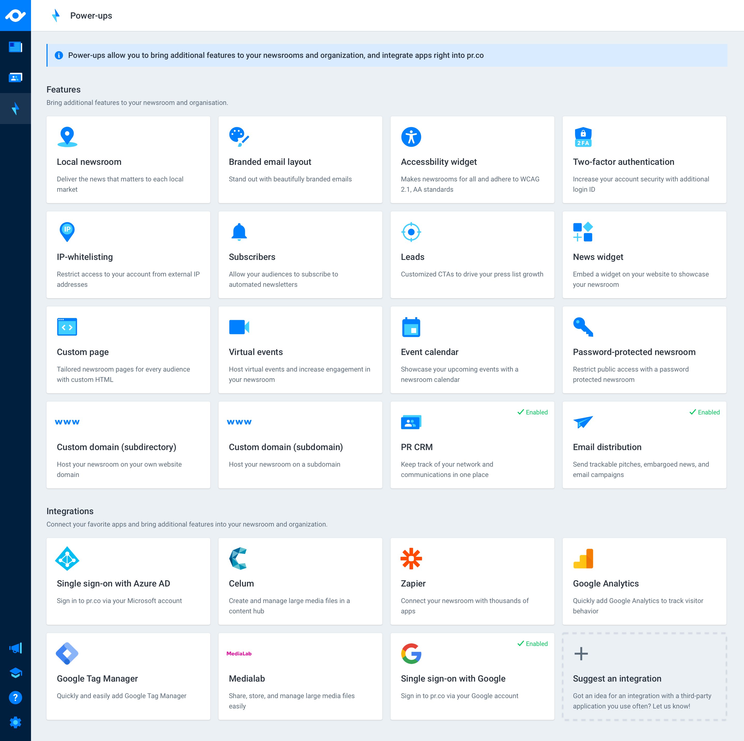 An grid overview of pr.co power-ups