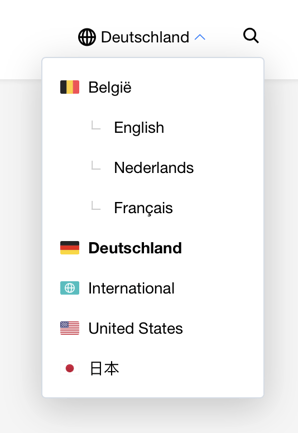 Newsroom dropdown menu with markets and languages combined