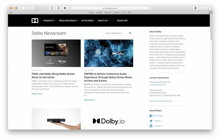 Dolby newsroom June 2020