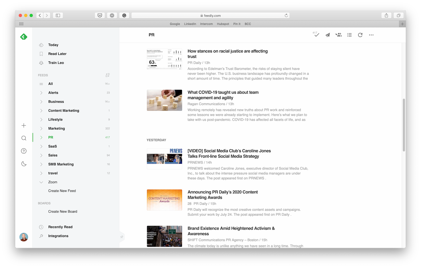 Feedly curated news feed