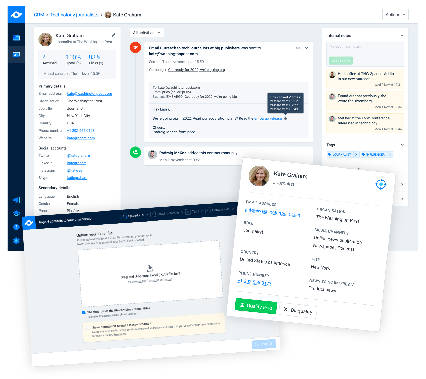 Screenshots of the PR CRM