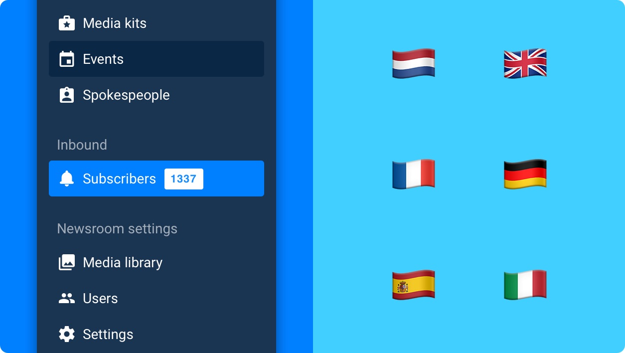 A screenshot of the sidebar update, and a grid of six country flags